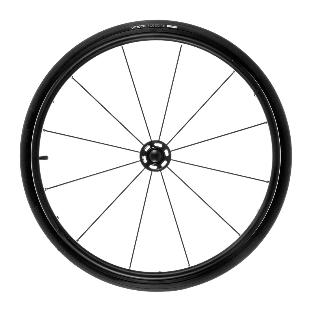 Omobic Cyclone all-round rear wheel for wheelchair front